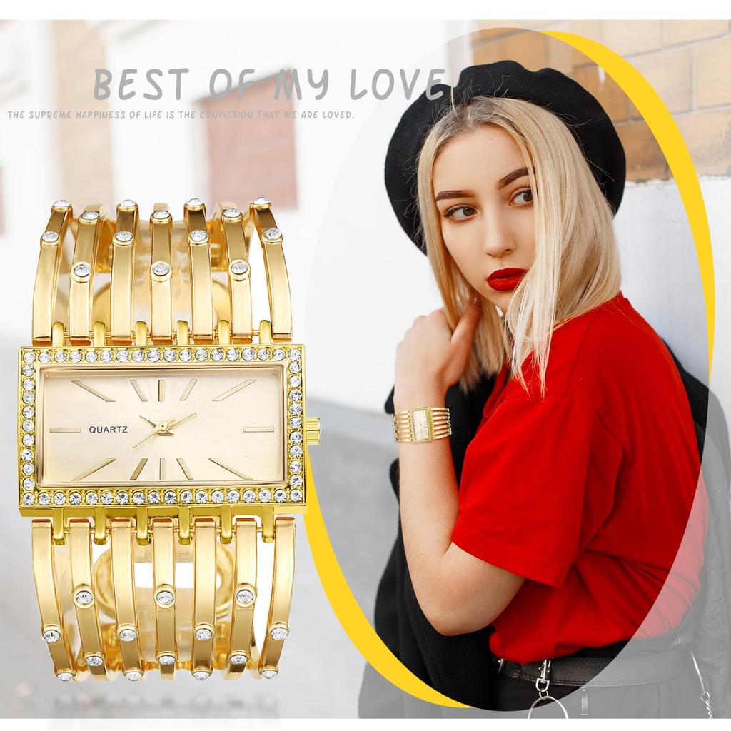 Часы Симпатичный браслет Водонепроницаемый аналоговый дисплей Широкие кварцевые часы Модные часы Золотой подарок Женские золотые - День рождения, Годовщина, Рождество,