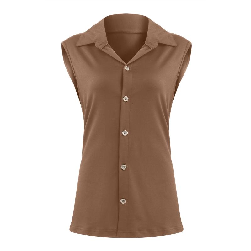 Топы и футболки Повседневный топ Рубашка с воротником-стойкой Женская безрукавка