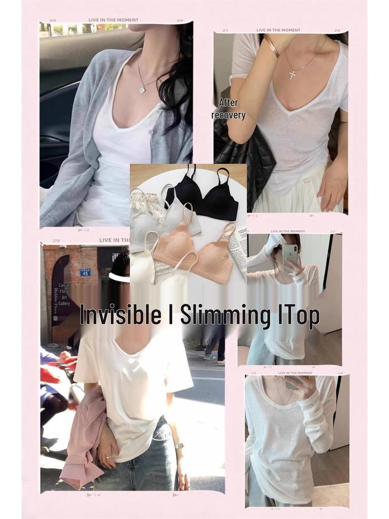 Бесшовная футболка для женщин после восстановления: Утягивающий крой, Предотвращающий провисание, Невидимый комфортный бюстгальтер для большой груди