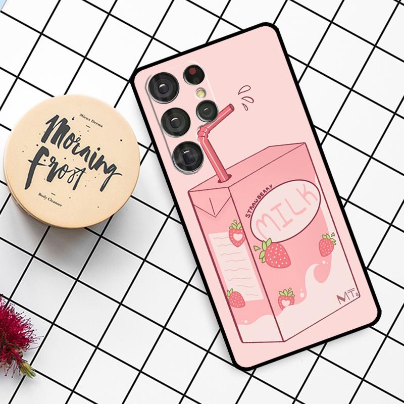 Милый чехол-коробочка клубничного молока для Samsung Galaxy S25 Ultra S23 S22 S21 S20 S24 Ultra S9 S10 Plus S25 FE