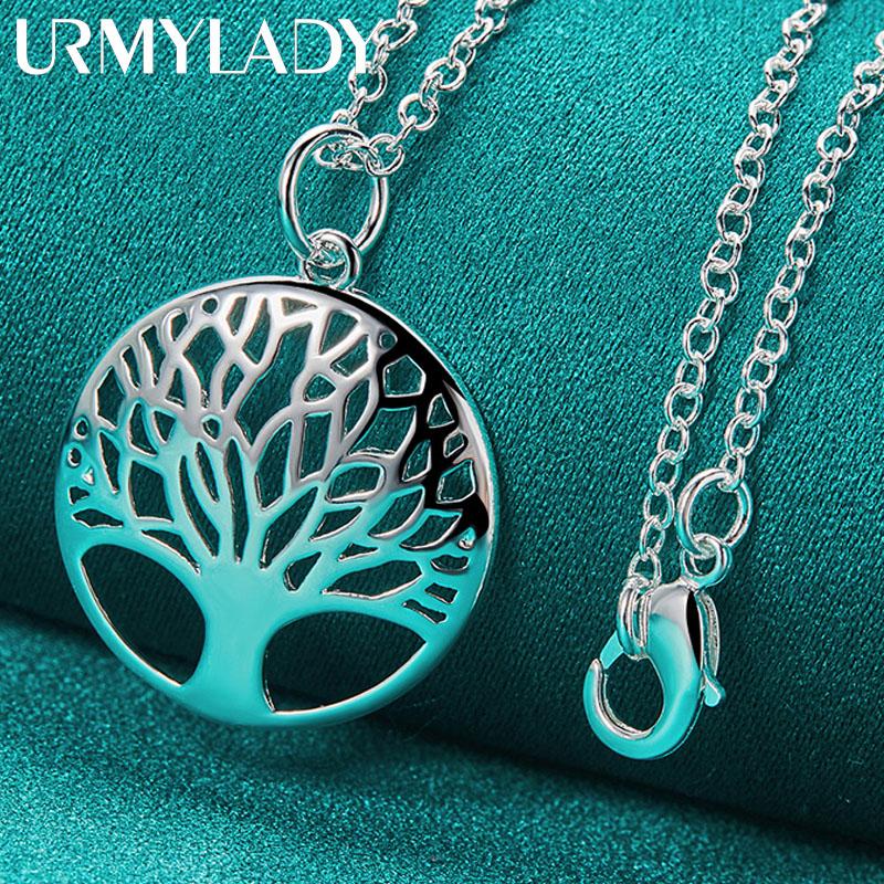 Стерлингового серебра 925 пробы Древо жизни Ronud 16-30 дюймов кулон ожерелье для женщин Свадебные украшения для помолвки