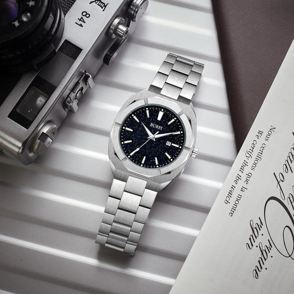 BUREI Аналоговые Кварцевые Простые для Часов T Мужские Часы, Дизайн, Водонепроницаемые, Черные, Популярные, Стильные, Для Джентльменов, Деловые, Повседневные, Люминесцентные,