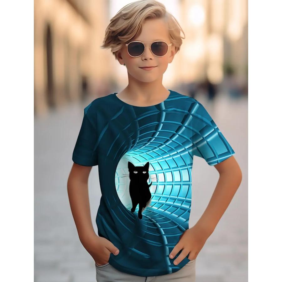 Новая детская футболка с 3D-принтом из мультфильма, симпатичная короткая футболка с круглым вырезом, футболка для мальчиков и девочек с короткими рукавами и 3D-принтом льва, жирафа, волка