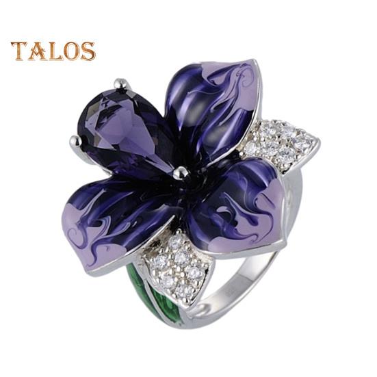 Женское кольцо 3D в форме цветка со стразами, декор из эмали, полированная медь, подарок на годовщину, свадьбу, банкет, коктейль, ювелирные изделия