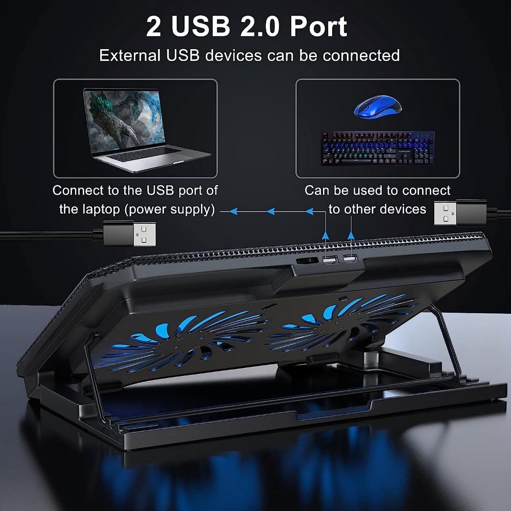 Laptop Cooling Pad with Adjustable Height Two 5.5 Inches Fan 2 USB Ports Suitable for 12"-15.6" Laptops