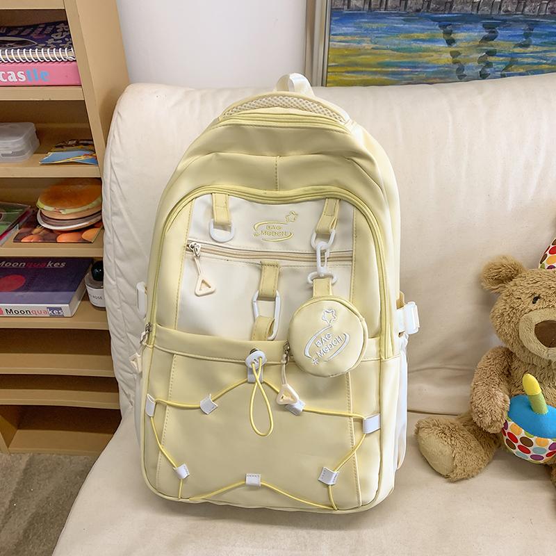 Contrast Color Schoolbag Junior High School Student Backpack College Style Large Capacity Backpack with Coin Purse