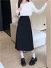 2024 Women's French-Style Midi Skirt - Black High Waist A-Line Pencil Skirt