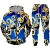 Colorful Tropical Floral Print Tracksuit Men Women Casual Zipper Hoodie Pants Set Casual Hipster Couple Streetwear Clothing Suit