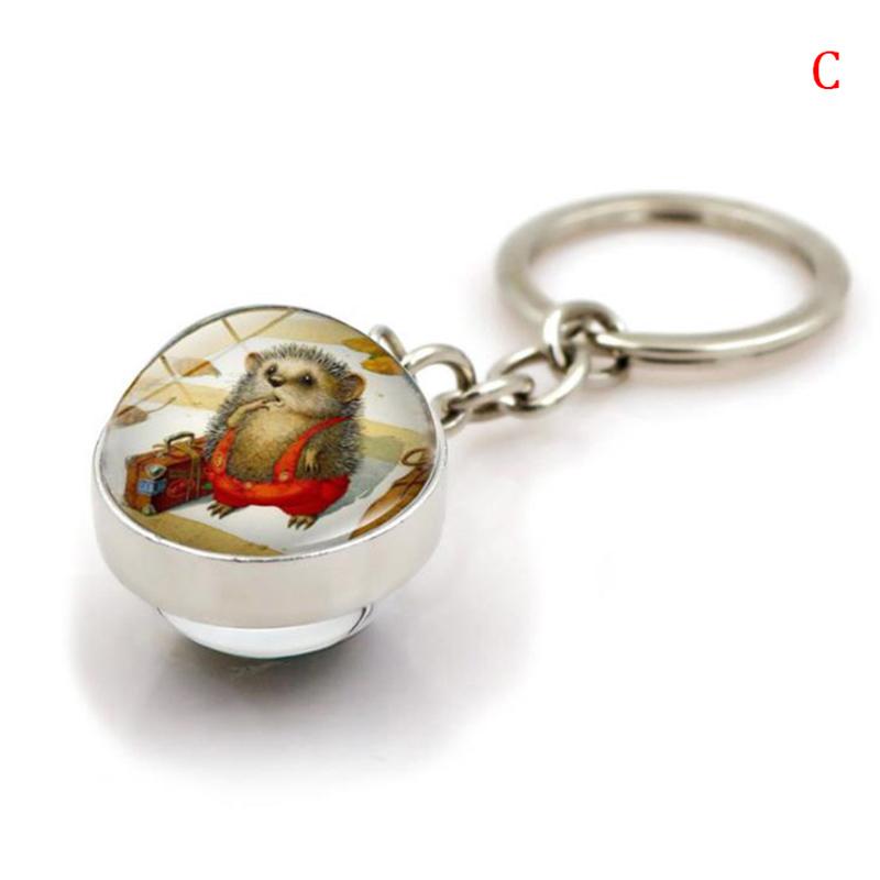 Милый брелок в виде ежика, кулон с кабошоном, драгоценный камень, стеклянный шар, металлический брелок