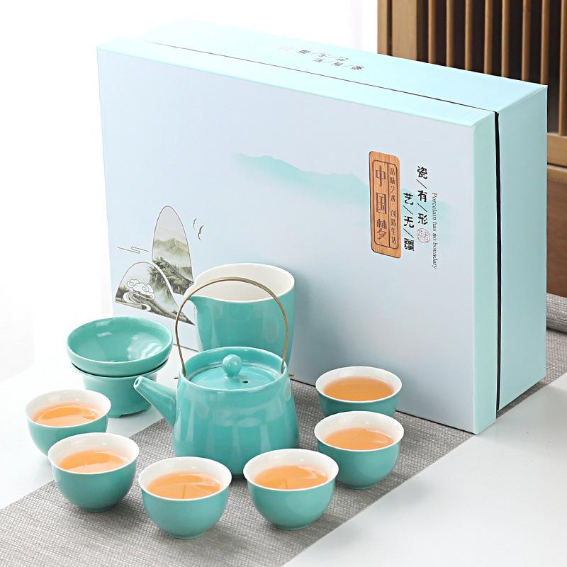 Household Simple Color Glaze Ceramic Kung Fu Tea Set Gift Box Set Gift Gift