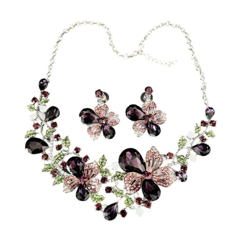 Fashionable Zinc Alloy Floral Jewelry Set with Rhinestones Comfort Fit Necklace And Earrings For Versatile Outfits