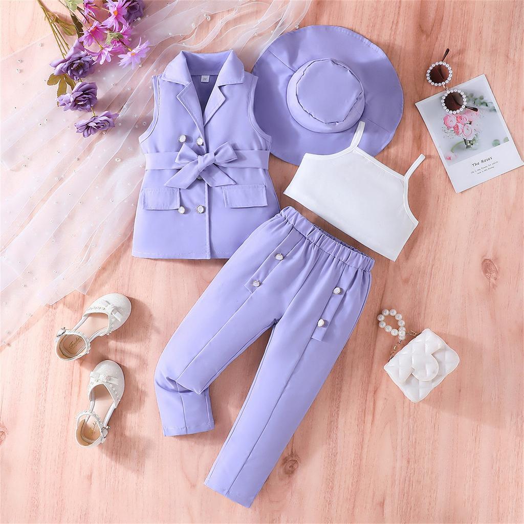 Летний детский костюм брюки девочка костюм + шапка мода 4 комплекта