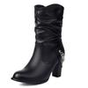 2025 New Design Women Boots Round Toe Block Heels 8cm Slip On Metal Decoration Plus Size 46 47 48 Fashion Daily Bota
