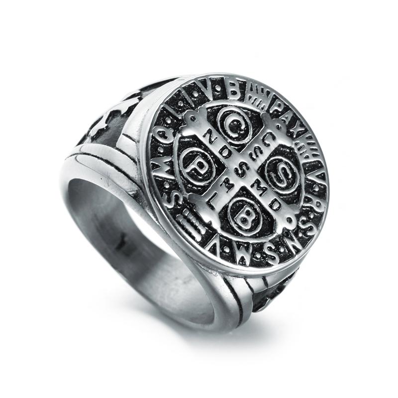 Saint Benedict Cspb Золото Черный Крест Мужские Кольца Панк Хип-Хоп для Парня Мужской Ювелирные Изделия Из Нержавеющей Стали Креативный Подарок Оптовая Продажа