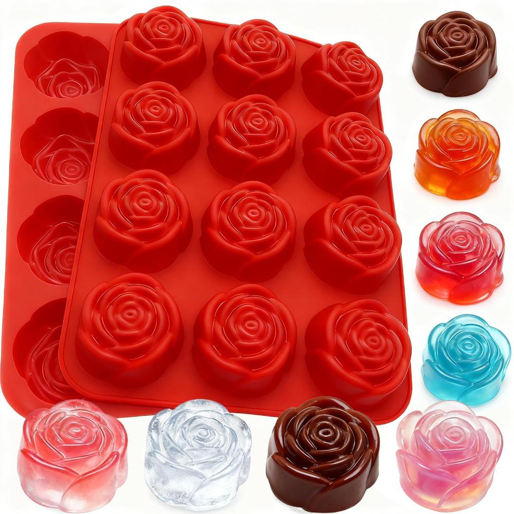 New 12-Cavity Rose Silicone Mold 3D Heat-Resistant Chocolate Mold Reusable Nonstick Mousse Mould Soap Making