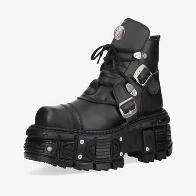 Мода 2025 Новые Ботинки из Натуральной Кожи на Танкетке в Панк-Стиле Короткие Ботинки Толстая Подошва Пряжка Шнуровка Модные Уличные Мотоциклетные Ботинки