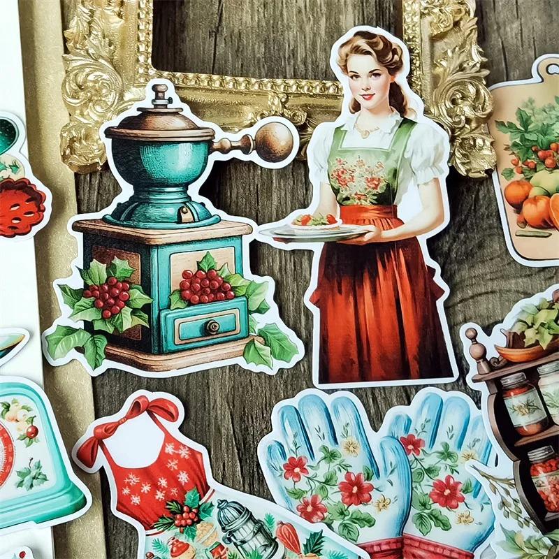 Акварельные ретро рождественские кухонные фигурки кухонные принадлежности наклейки винтажные, водонепроницаемые для фотоальбома канцелярских принадлежностей скрапбукинга