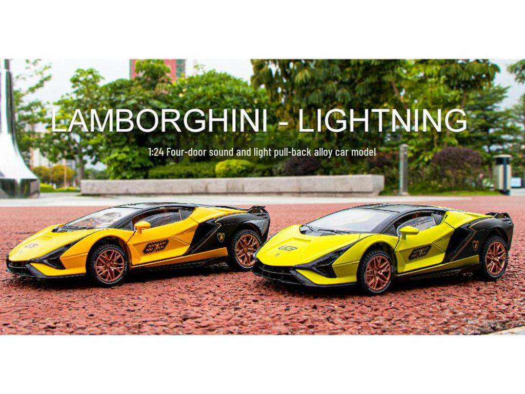 Модель автомобиля Lamborghini из легкого сплава Black Mamba в масштабе 1/24 с инерционным механизмом, звуком, светом и функцией верхней двери.
