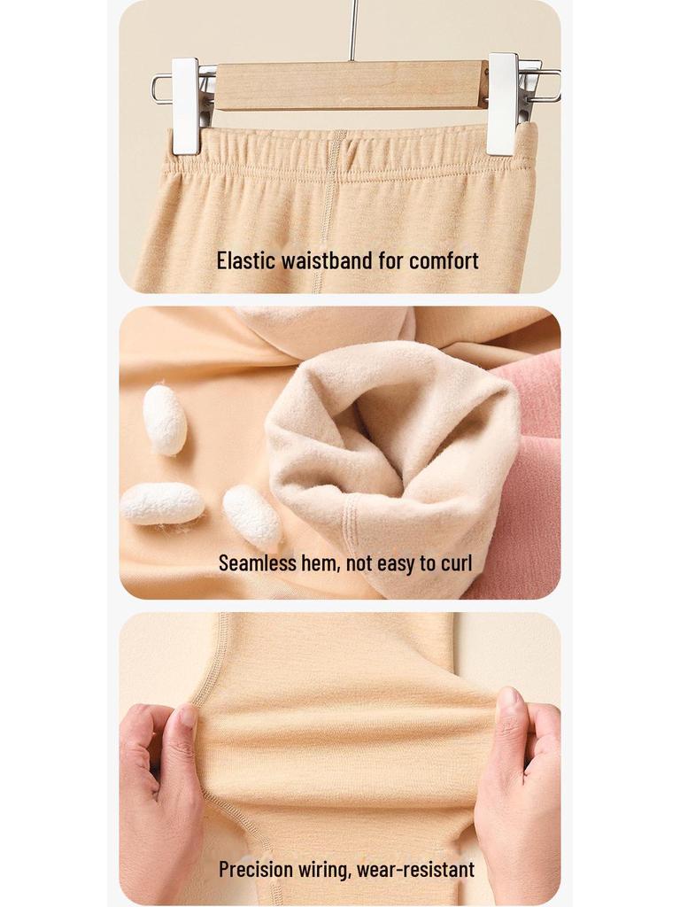 Women's Seamless Thermal Velvet Wool Leggings, Mid-Length Warm Pants for Winter