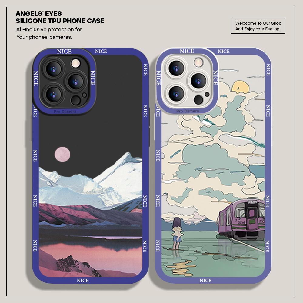 For iPhone 16 15 14 Pro Max Redmi Note 13 12 Pro Samsung S25 S24 Ultra A13 A14 A15 A16 Romantic Scenery Mountain Design Full Lens Camera Protect Case