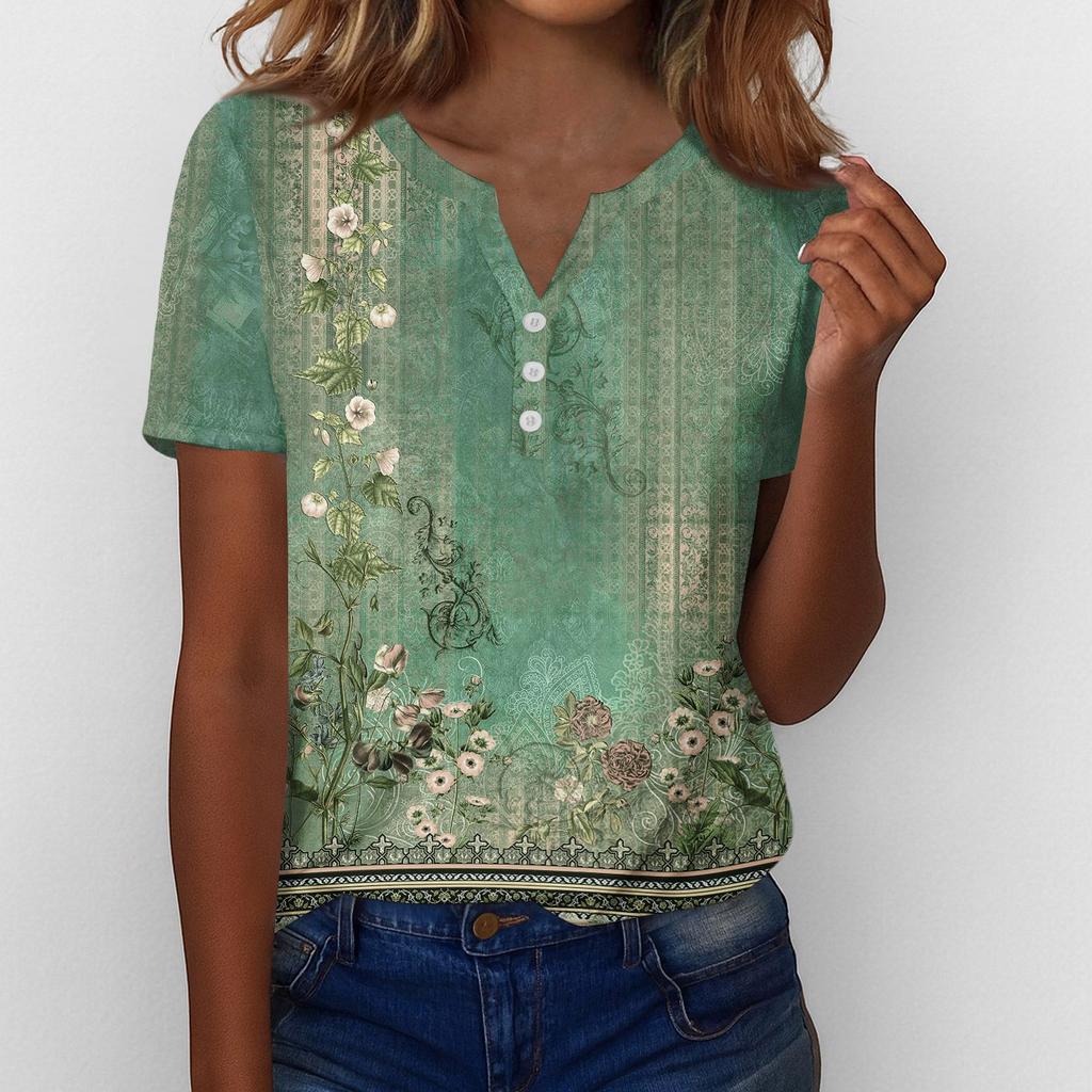Летние топы для женщин Блузки на пуговицах для женщин Нарядные повседневные футболки с V-образным вырезом