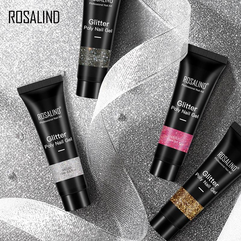ROSALIND 15 мл блестящий поли гель для ногтей наращивание ногтей УФ гель лак для ногтей быстрое наращивание длинных ногтей палец поли гель лак для ногтей для дизайна удлинения ногтей
