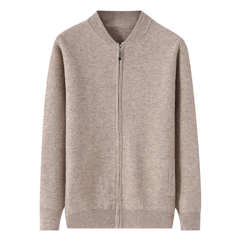 Мужской кардиган с воротником-стойкой из 100% шерсти - Толстый зимний жакет из кашемировой вязки
