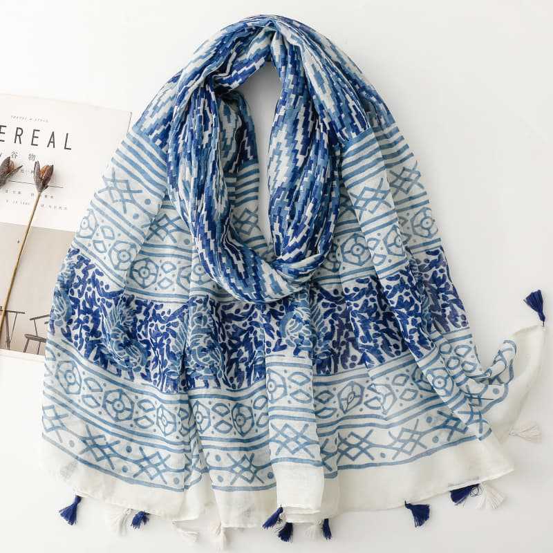 Spring/summer Bohemian Style Artistic Scarf with Fringe Decoration and Large Mesh Fabric