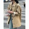 2025 Spring Khaki Women's Long Loose Trench Coat - Petite Mid-Length for Commute
