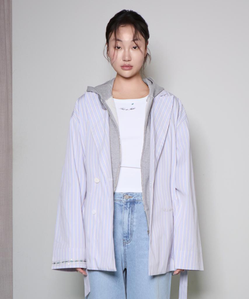 This Is Fine Belted Pajama Double Jacket Sky