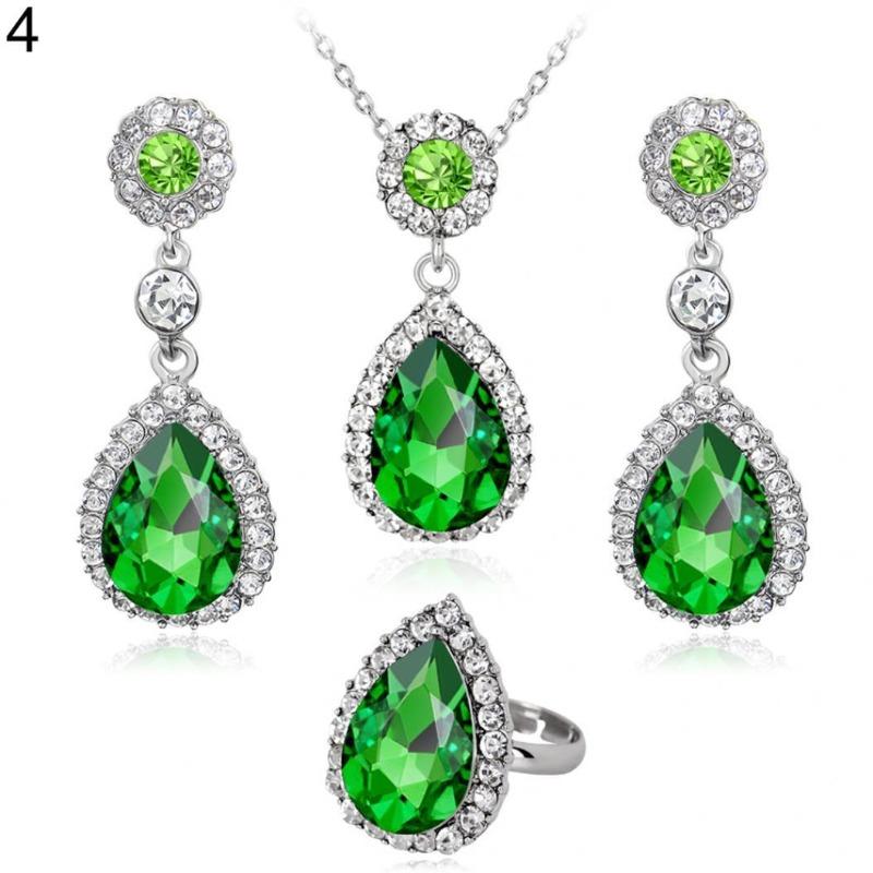 Женская мода Стразы Инкрустированные Waterdrop Ожерелье Кольцо Серьги Комплект ювелирных изделий
