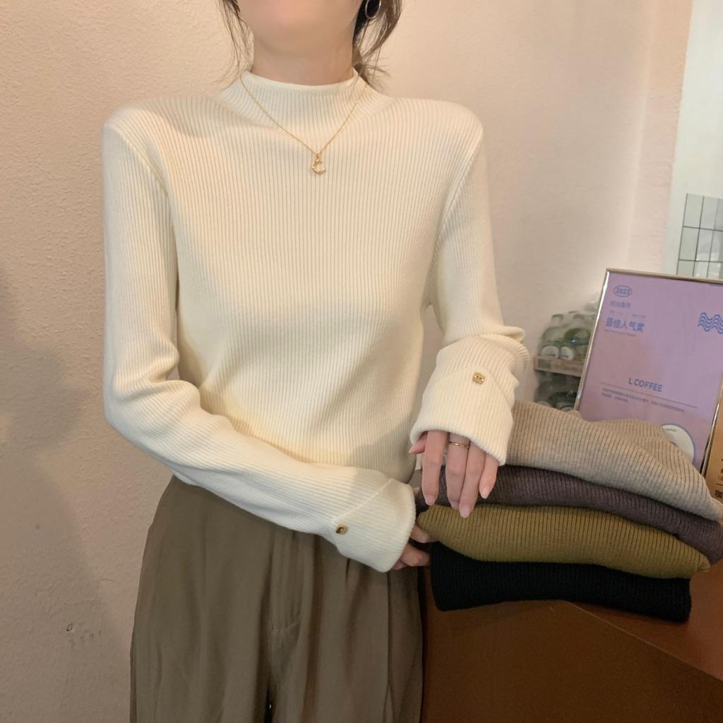 Кофейного цвета полувысокий ворот вязаный базовый свитер для женщин осень и зима тонкий внутренний свитер верх