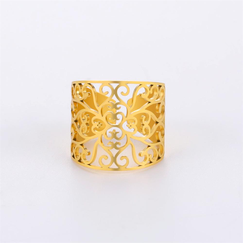 Cazador Vintage Flower Filigree Ring for Women Stainless Steel Wide Finger Rings Jewelry 2026 Birthday Gift Anillos Mujer Bague