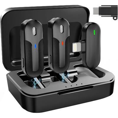 Беспроводные петличные микрофоны, 2 шт., 2,4G, мини-микрофон с зажимом на лацкане и шумоподавлением для записи видео, интервью, видеоблогов, прямых трансляций