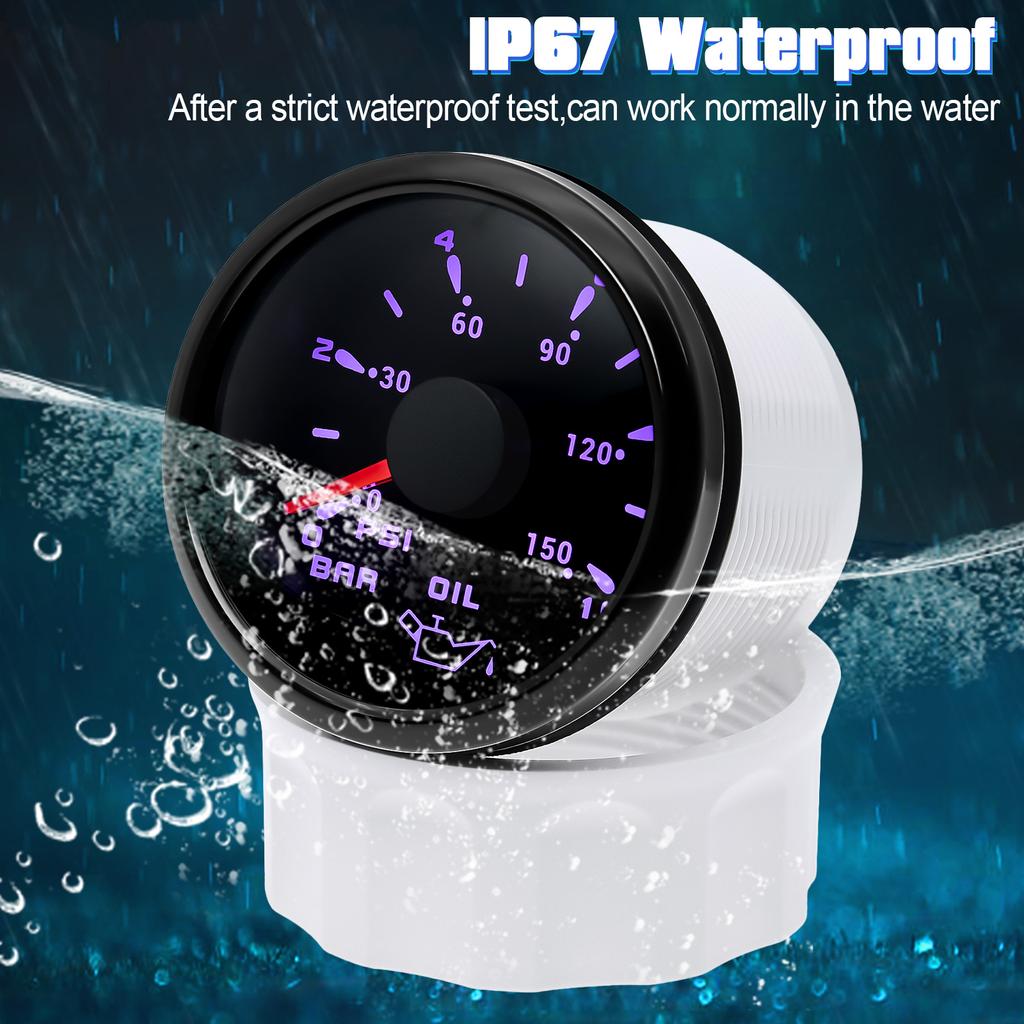2" 52ММ Манометр давления масла 0-10 Бар 0-150 PSI Измеритель давления масла для морской лодки автомобиля 7 цветов подсветки Индикатор давления масла 12В 24В