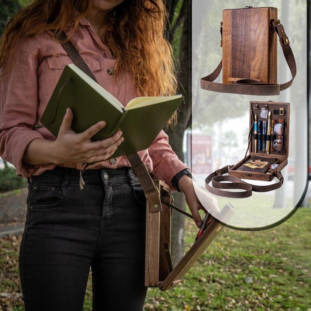 Portable Writers Messenger Wood Box Handmade Postman Bag Artist Tool Bag  Writer Series