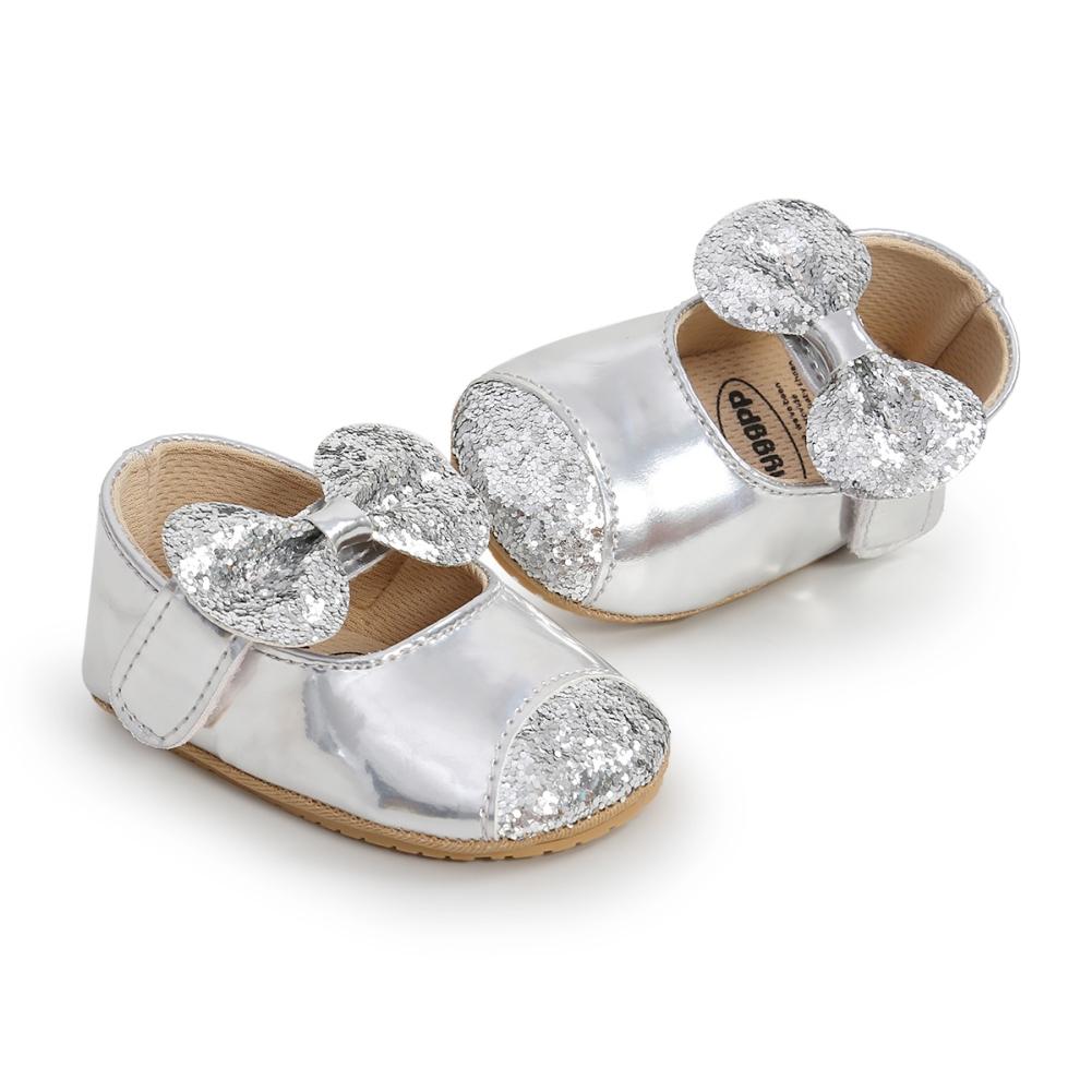 Обувь на плоской подошве из искусственной кожи для маленьких девочек, мягкая нескользящая подошва, свадебные туфли принцессы для малышей, обувь для кроватки с бантом, 0-18 месяцев