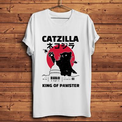 Vintage Catzilla Kaiju Black Cat Funny T Shirt Men,Casual Short Sleeve O-neck Tshirt,Unisex Str