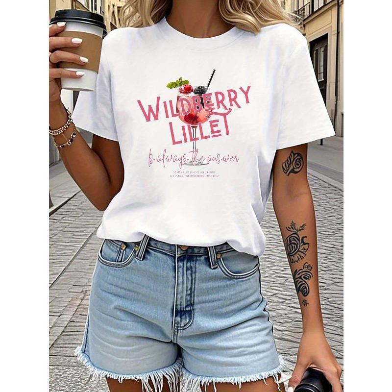 European sizes Boozy Style Wildberry Lillet - Themed Pattern Printed T - Shirt