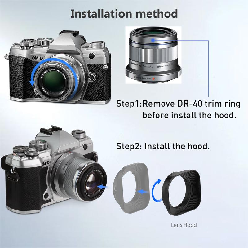 Haoge LH-OM45 Square Metal Lens Hood Shade for Olympus M. ZUIKO DIGITAL ED 45mm f/1.8 Lens 45/1.8