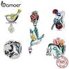 Genuine 925 Sterling Silver Flower & Bird Charms Grain Rain Pendant Fit Women Snake Bracelet & Bangle Spring Jewelry Gift