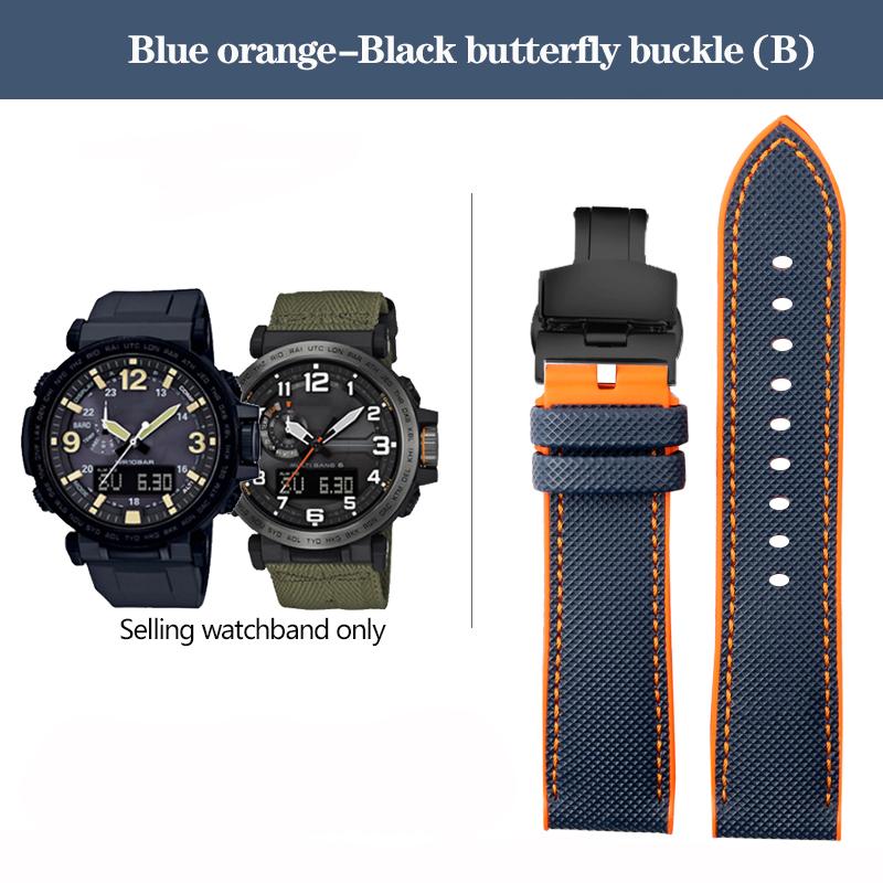 Нейлоновый ремешок для часов с резиновым низом для серии Casio PROTREK PRG-600YB PRG-650 PRW-6600, парусиновый силиконовый ремешок для часов, спортивный ремешок 24 мм