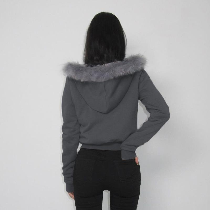 Goth Dark Streetwear Толстовки с капюшоном с воротником из искусственного меха с двойной молнией Пальто с капюшоном Женские повседневные куртки в готическом стиле с карманами Y2K Grunge Fall Cardigan
