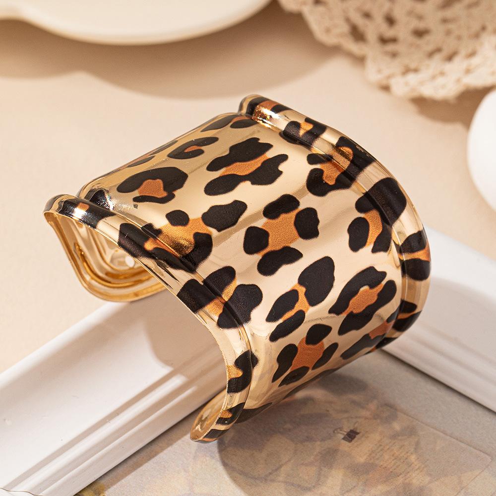 Модный широкий женский открытый браслет с леопардовым принтом