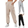 Women Cargo Pants Elastic Waist Solid Color Loose Ankle Length Multi Pockets Casual Soft Breathable Lady Sports Long Trousers
