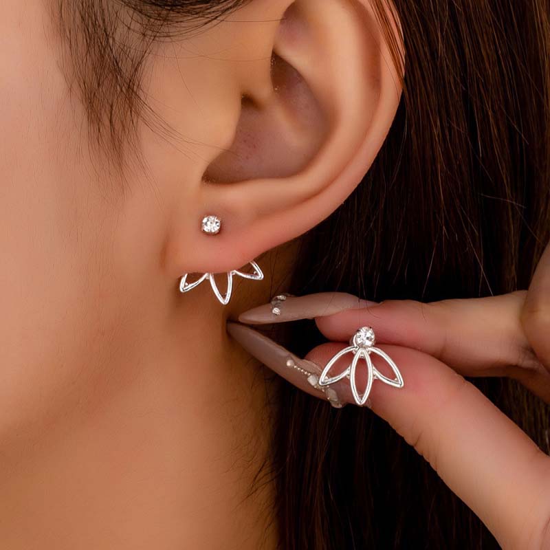 Korean Copper Color Flower Stud Earrings For Women Girls Simple Metal Petals Leaves Small Earrings Zircon Accessories