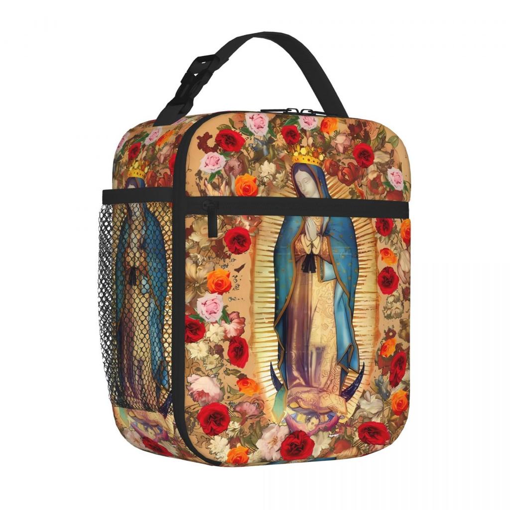 Bestselling Our Lady Of Guadalupe Virgin Mary Catholic Mexico Double Deck Foldable Lunch Bag Car Travel Insulated Food Bag