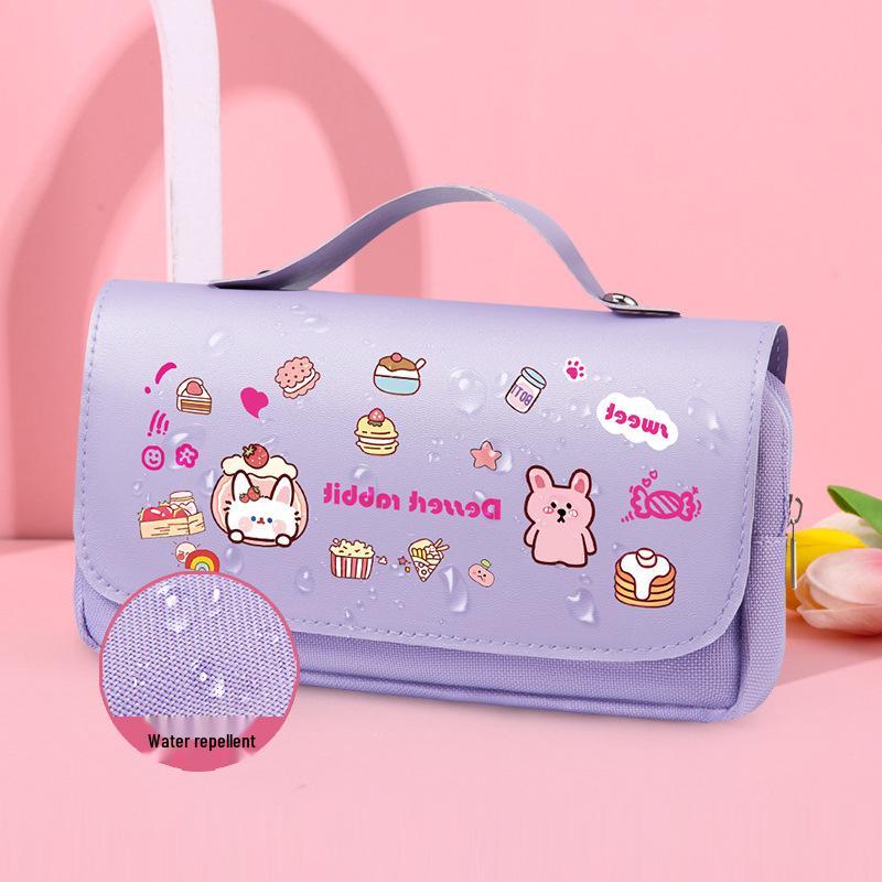 Creative Double-Layer Large Capacity Handheld Pencil Case for Girls - Cute and Simple Design for Primary School Students