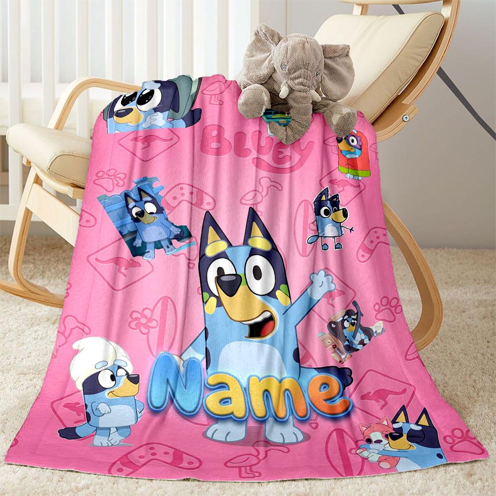 Bluey Friends Adventure Customize Text Blanket Multi-purpose Customizable Blanket Comfortable Perfect for Seaside Nap Sofa Bedding