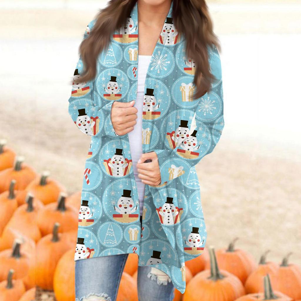 Женский осенний кардиган, женский кардиган с длинным рукавом и принтом спереди, легкая модная повседневная куртка